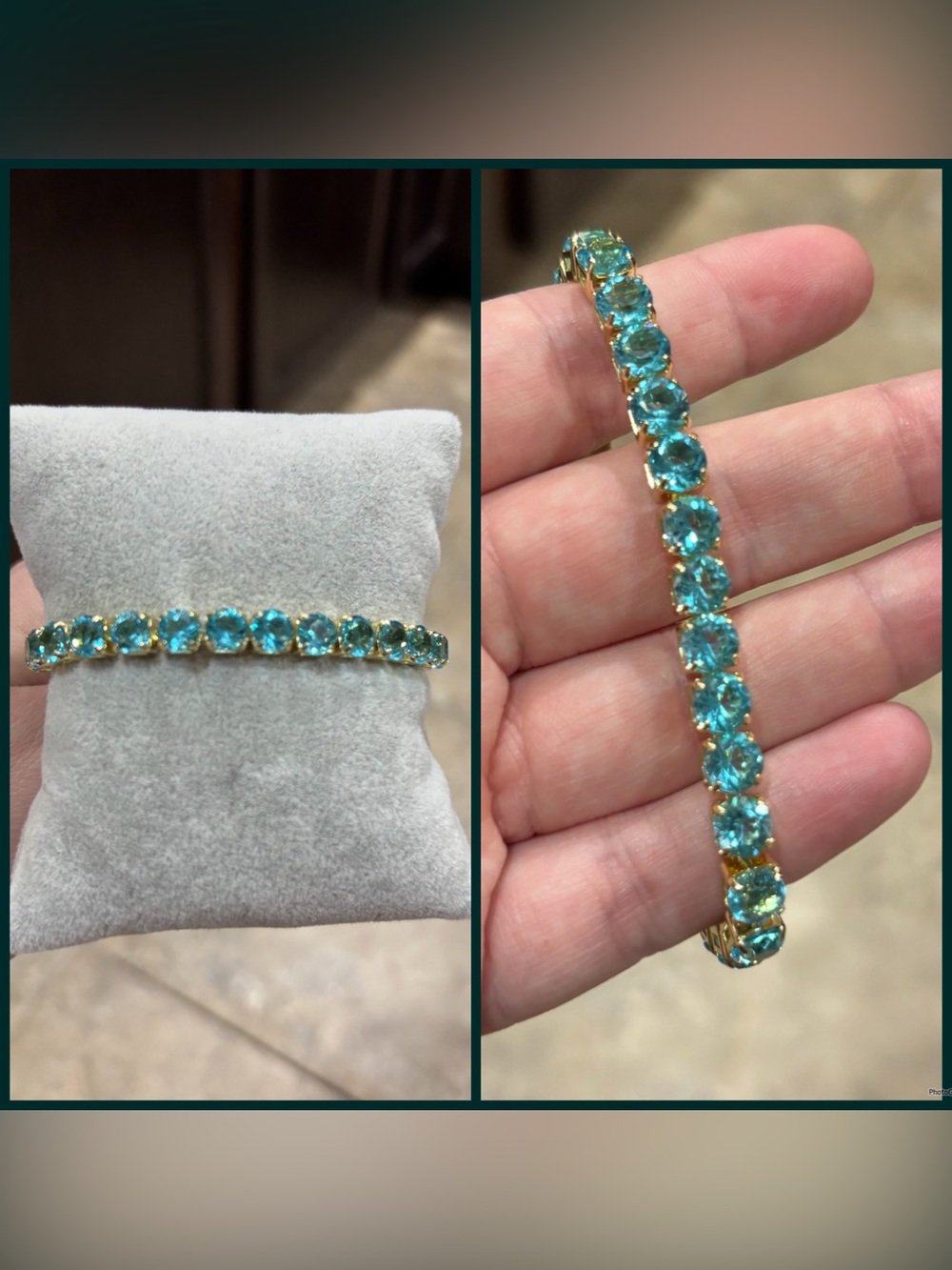 Gold Tennis Bracelet with Tiffany Blue Crystals - Women Jewelry